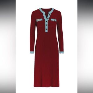 Burgundy Dress with Blue Accents